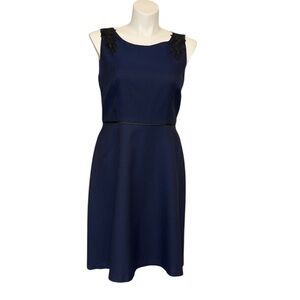Kasper Elegant Navy Blue Dress with Black Lace Accents